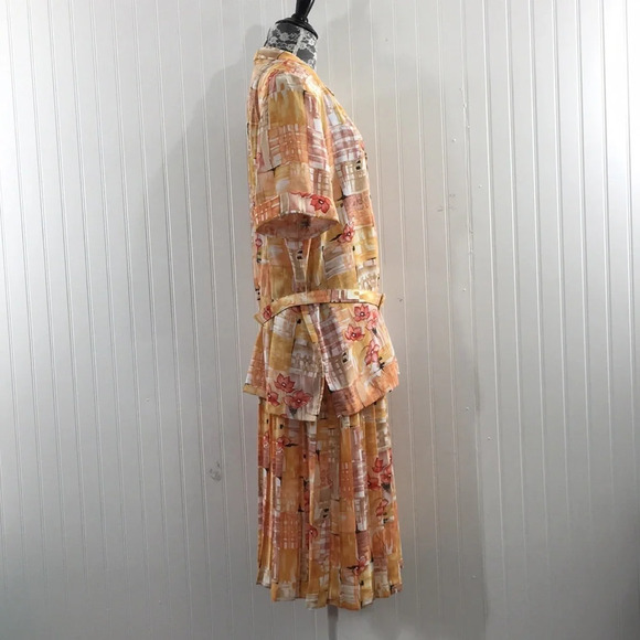 Leslie Belle Vintage Skirt Top Set Orange Floral - Picture 2 of 16